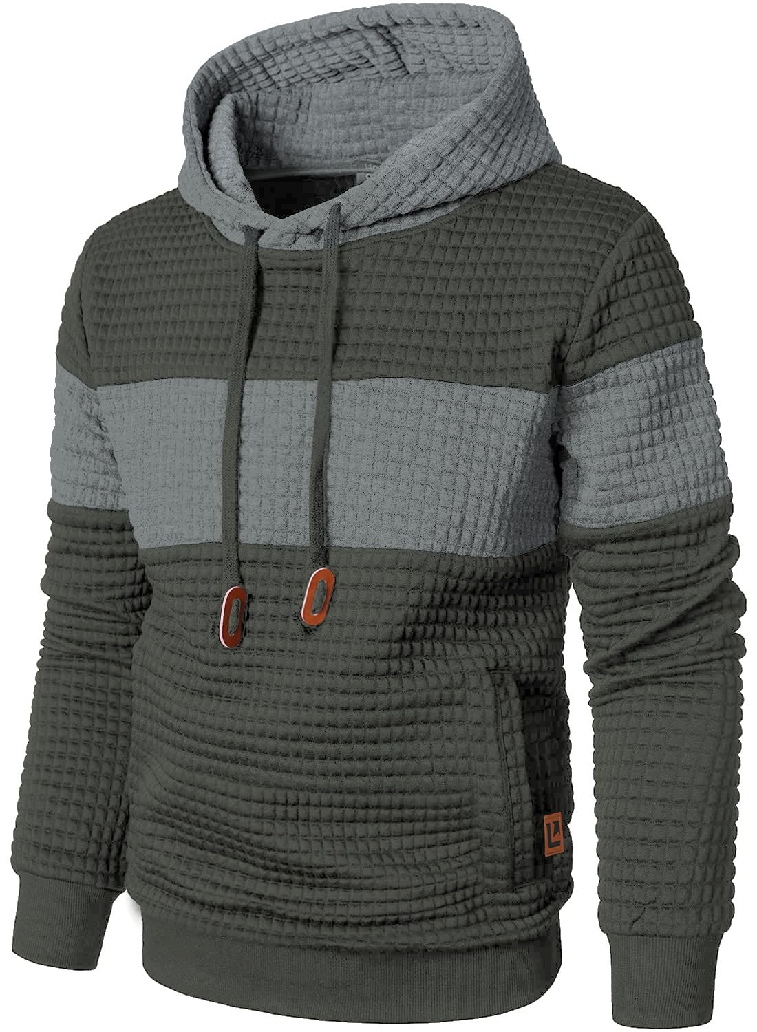 Men’s Sweatshirts Long Sleeve Pullover Patchwork Plaid Jacquard Hoodie Casual Drawstring Hoody Top